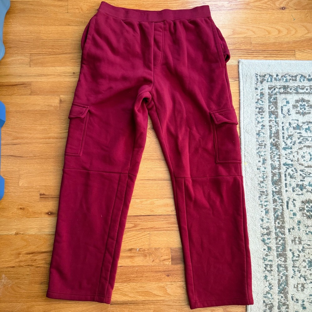 Linea Uomo Mens 3X Cargo Sweatpants Oxblood Burgundy Fleece Joggers JTF410 NWT - Picture 2 of 7